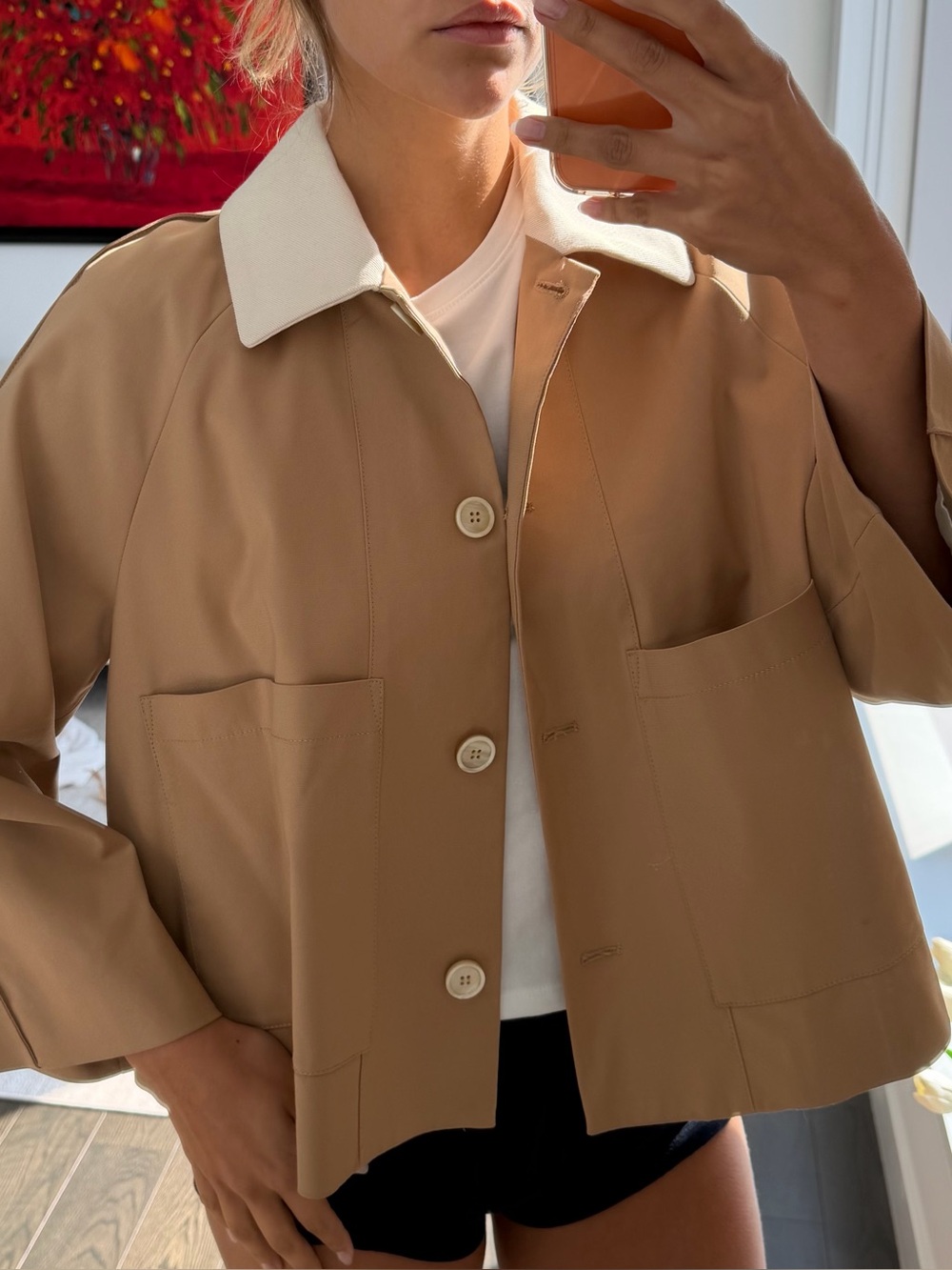 SFIZIO Studio Italian Camel Jacket with Contrast Cream Collar | Size M